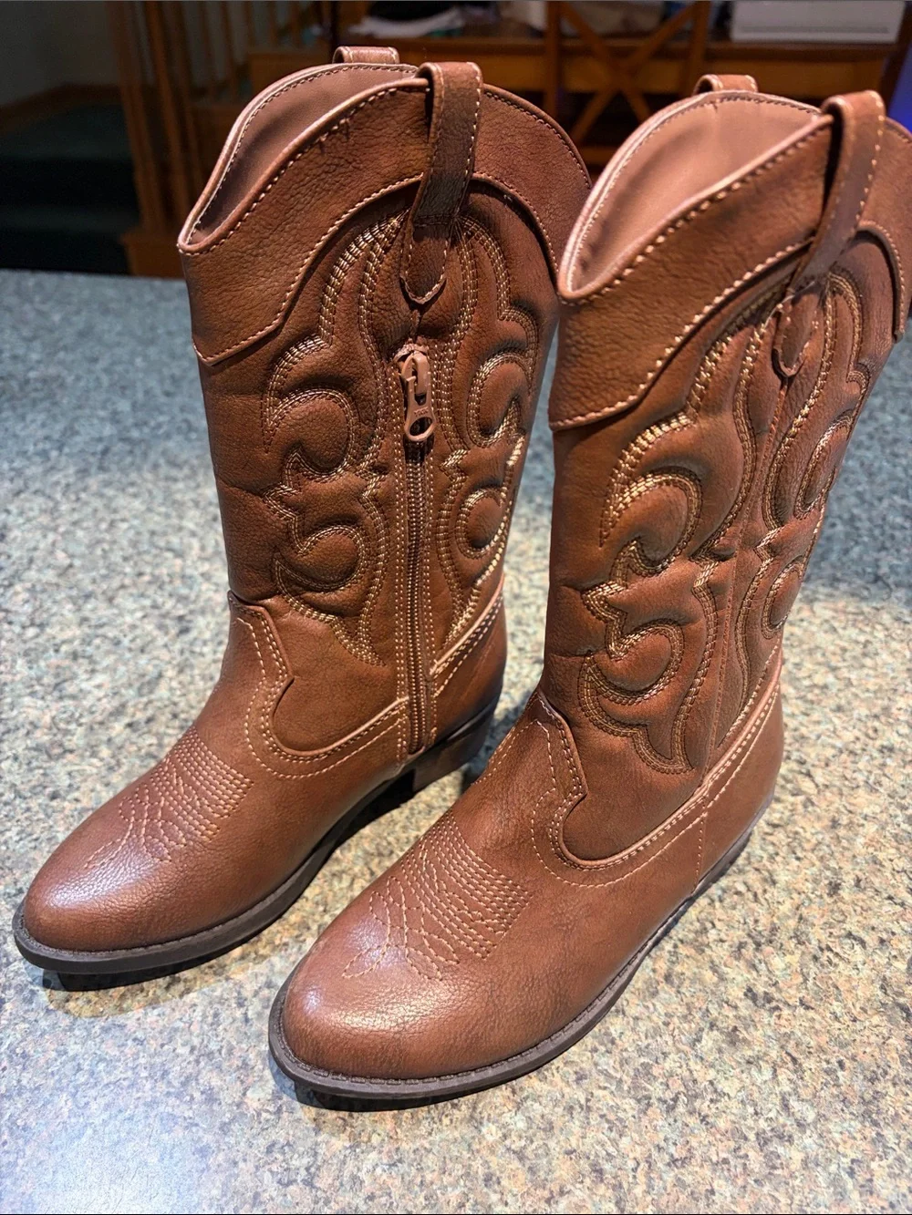 Cat & Jack youth size 13 Brown Western Mid-Calf Boots Stitching Detail